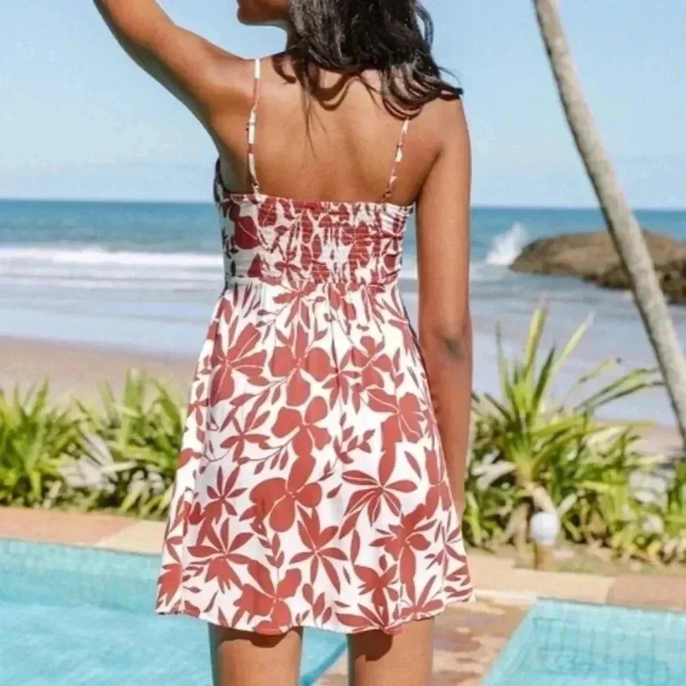 CUPSHE DITSY FLORAL TIE FRONT MIDI DRESS SIZE XS NWT - Picture 2 of 7